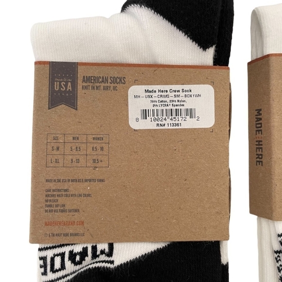 3x NWT MADE HERE Classic Crew Cotton Socks White Black Unisex Socks, S/M - Picture 7 of 8